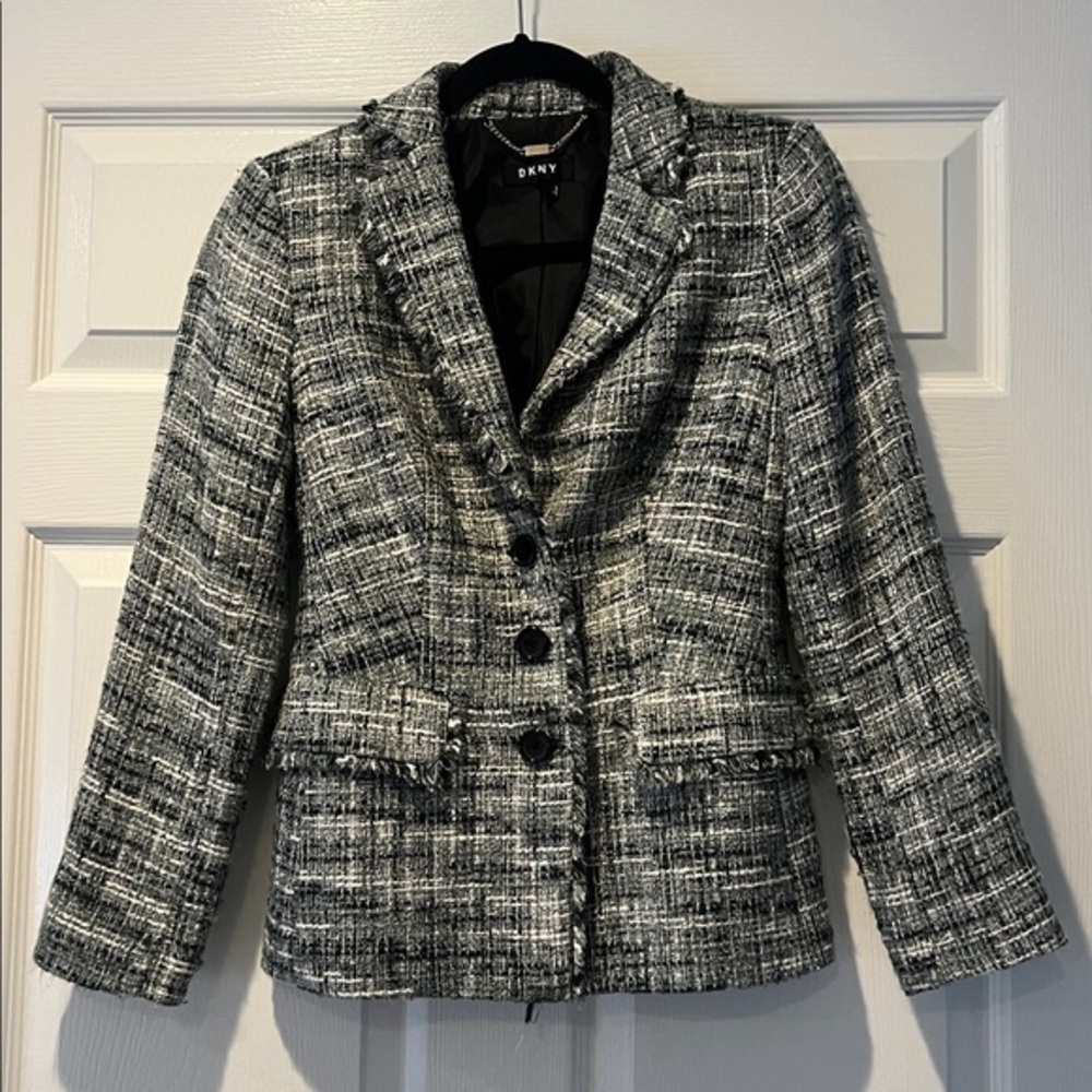 DKNY Monochrome Tweed Jacket Size 0 - Picture 1 of 7